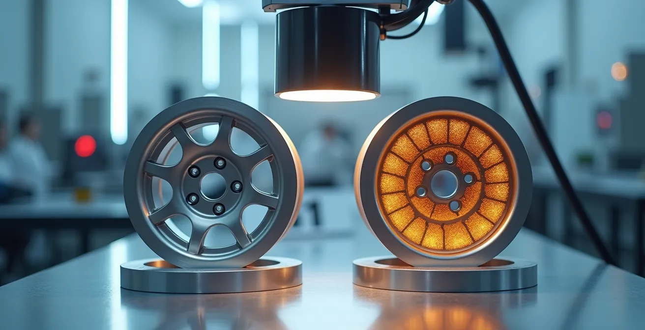Microscopic view of aluminum grain structure before and after heat damage