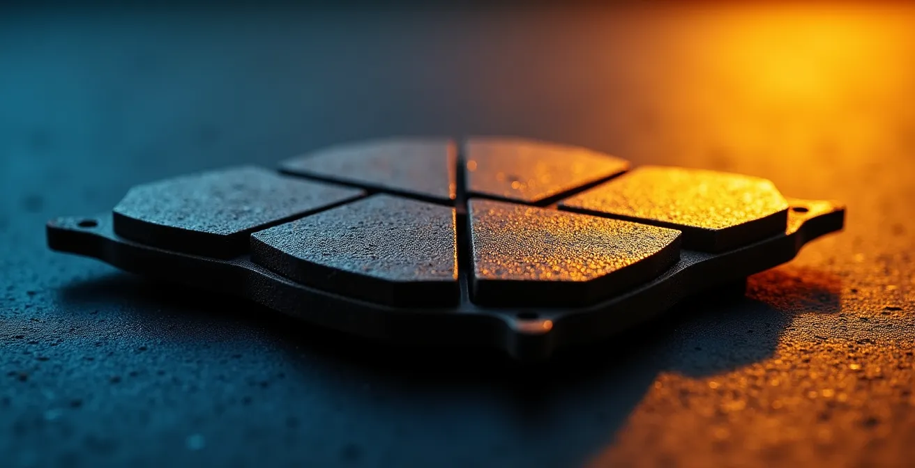 Split comparison of sintered and organic brake pad material structures