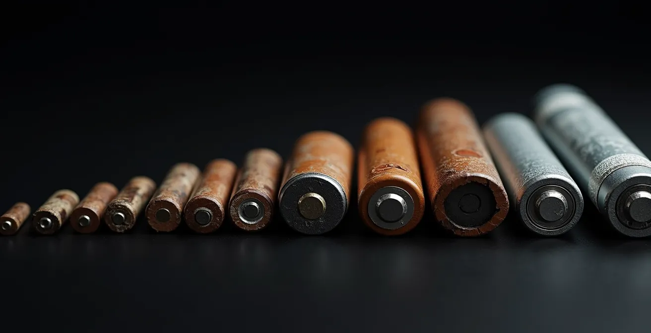 Abstract visualization of evolving battery technology and value retention over time