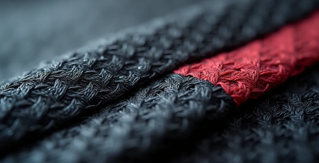 Extreme close-up macro shot of motorcycle fabric fibers showing weave patterns and texture