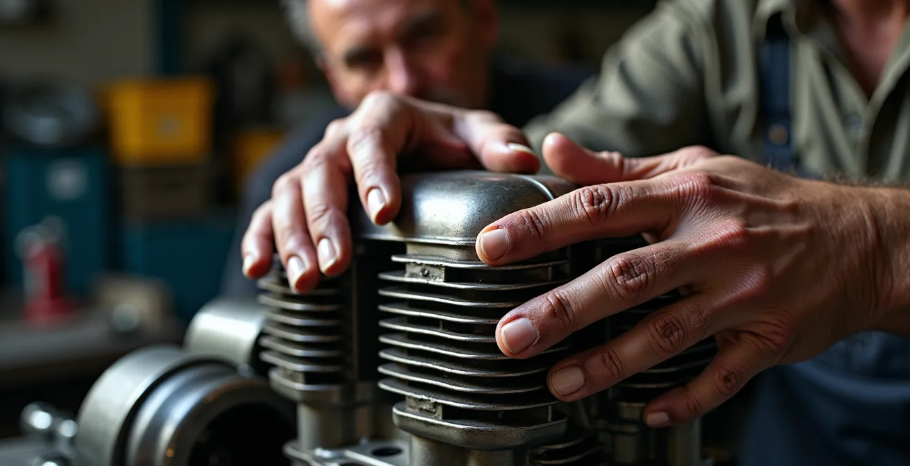 Experienced hands sensing engine vibration patterns for diagnostic purposes