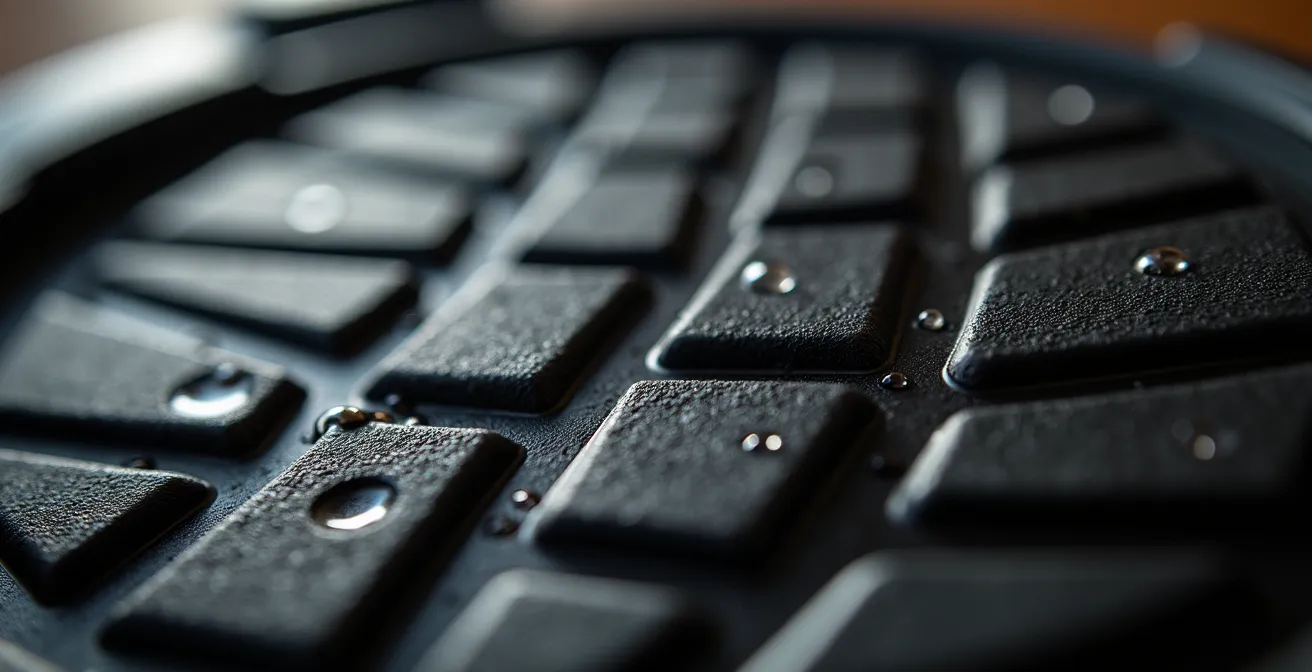 Extreme close-up of textured tank pad surface showing grip pattern detail
