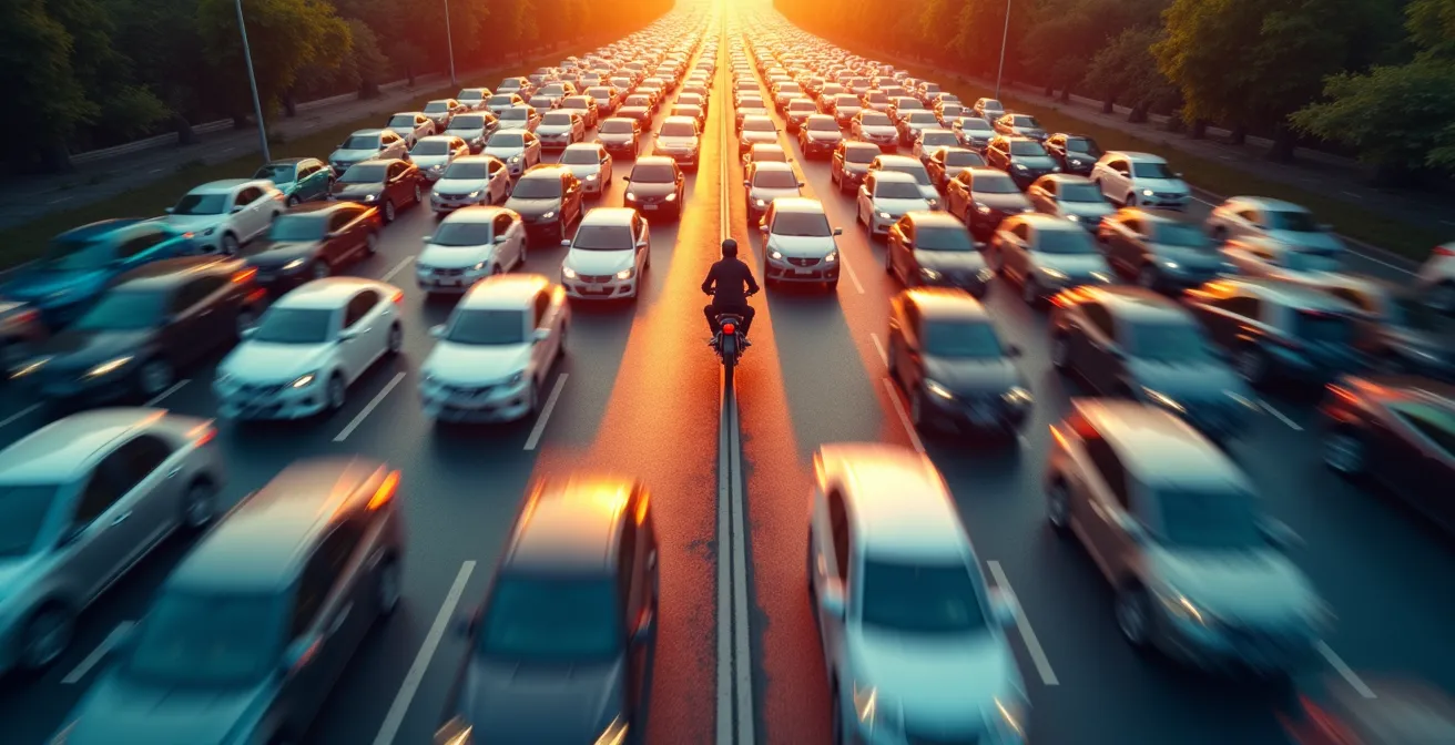 Thermal imaging style view of motorcycle engine heat in traffic