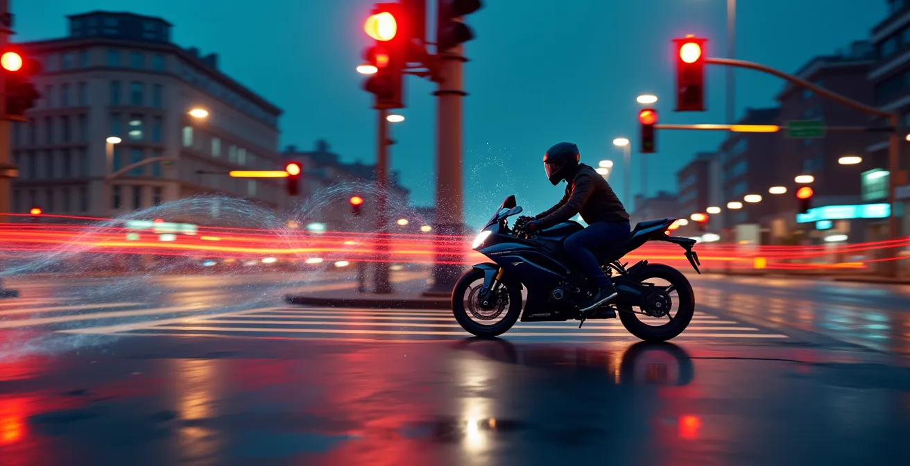 Connected motorcycle communicating with smart traffic signals through digital visualization