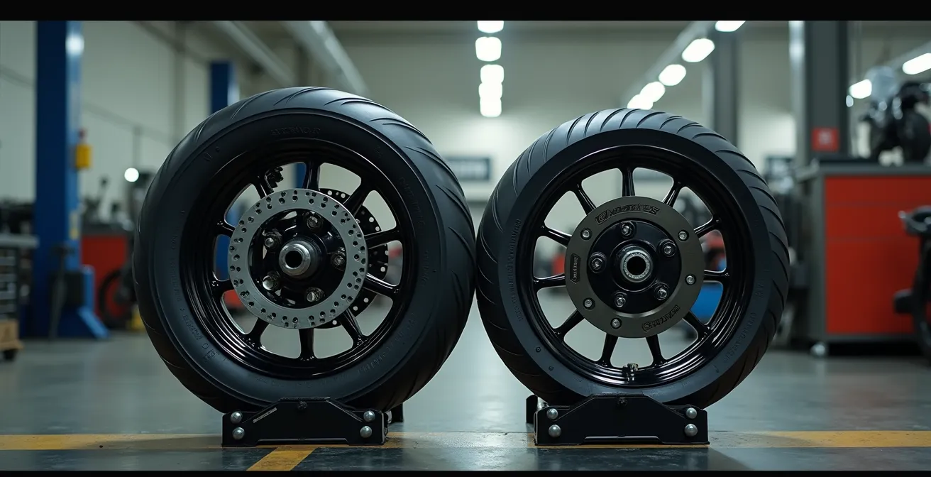 Technical comparison of proper versus improper tire-to-rim width matching on motorcycles