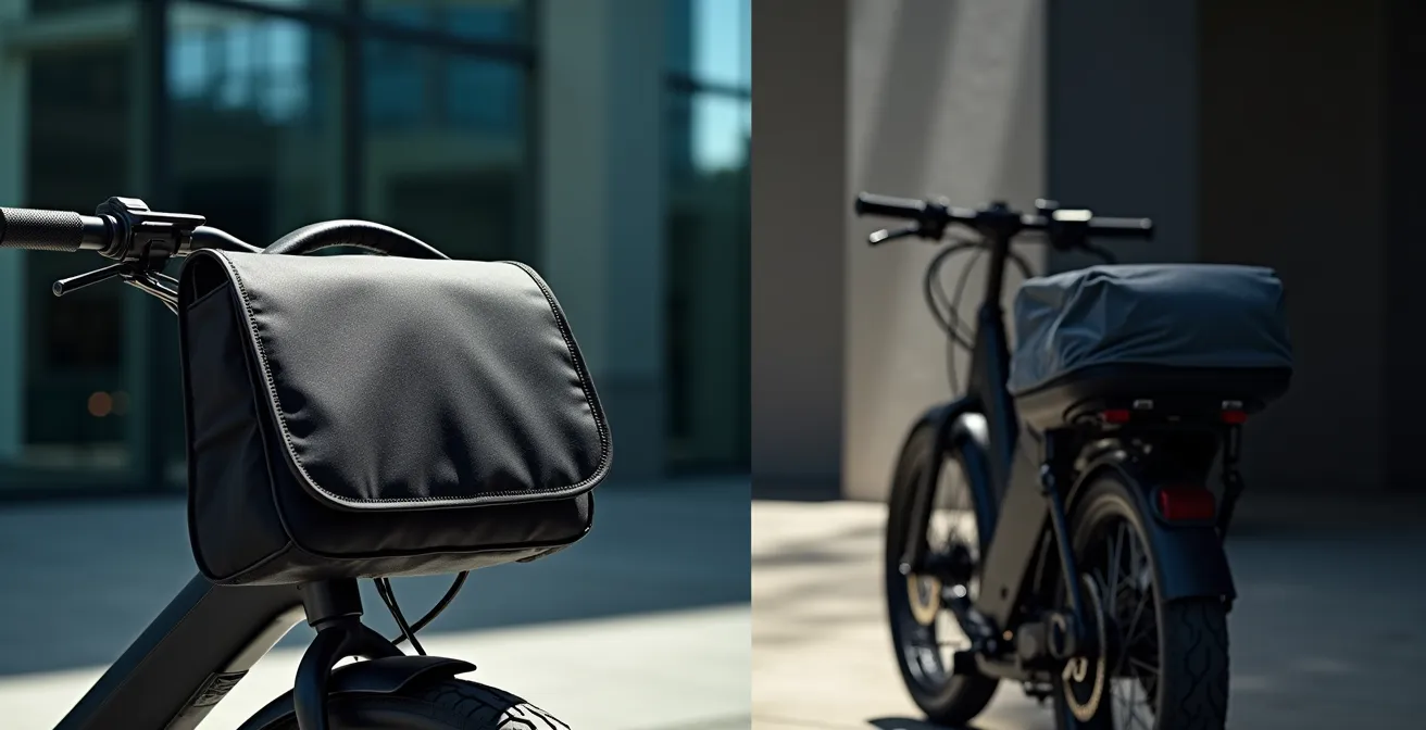 Business professional with laptop transport solutions for urban commuting