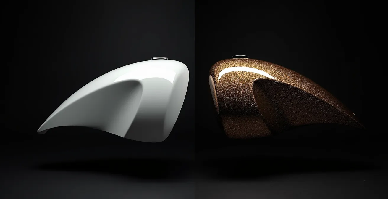 Split comparison showing vector and raster graphics on motorcycle fairing surface